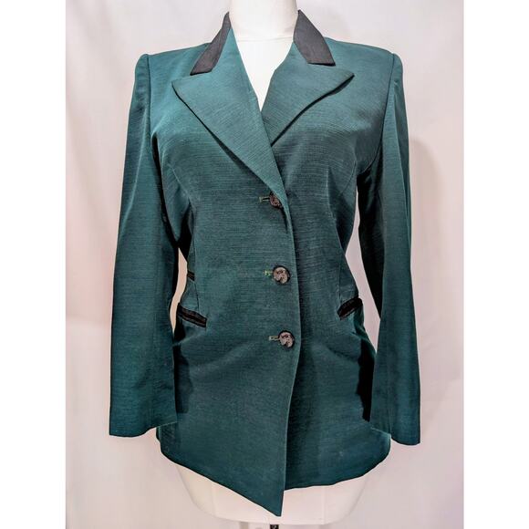 Vintage Madame D Faille Blazer Teal Green Longline Size 38 (US 6-8) - Picture 1 of 7